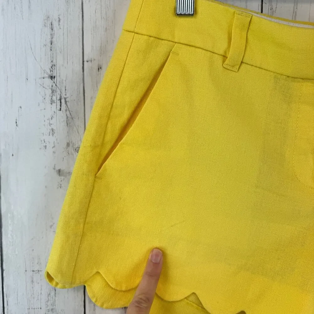 J. Crew Yellow Linen-Cotton Scalloped Hem 4” Shorts Size 2 Style L2142